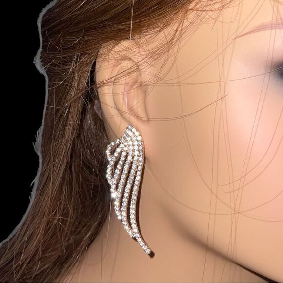 Pink Gold Angel Wing Earrings - Picture 5 of 7